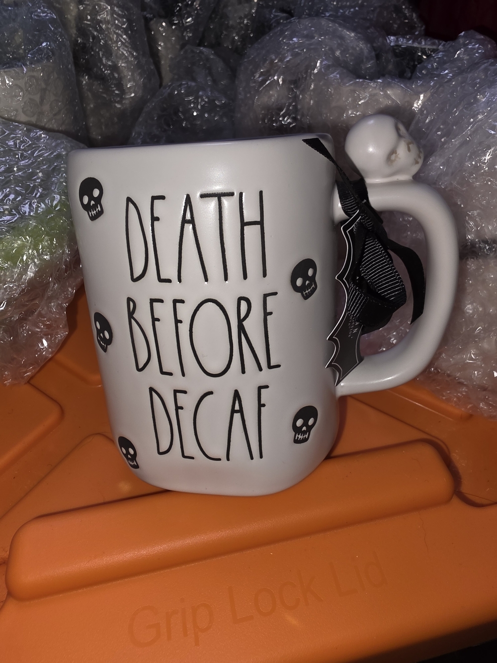 Rae Dunn Death Before Decaf Skull Mug
